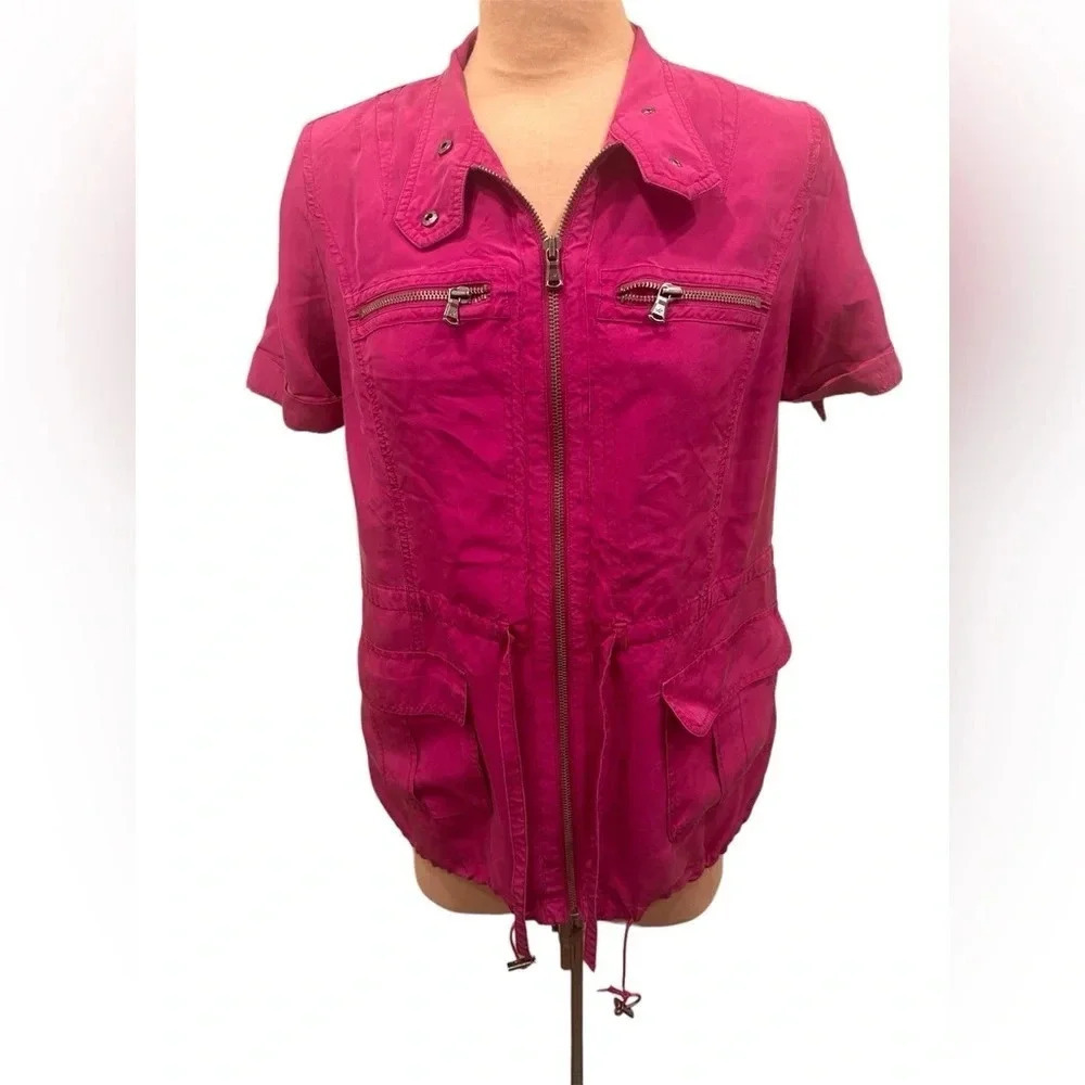 Kenneth Cole New York Vintage Magenta 100% Silk Zipper Blouse Top Size XS